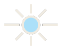 Selo ou etiqueta com um círculo central azul claro e oito raios claros sobre fundo preto.