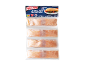 Embalagem com 4 medalhões de salmão congelados, 400g, com informação nutricional.