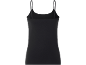 Top preto de alças finas com decote quadrado.