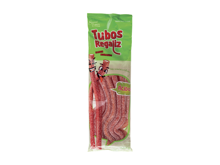 Saco de tubos de alcaçuz azedos de morango para partilhar.