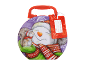 Mala de Natal com boneco de neve e esquilo, etiqueta com 'Dieser Koffer gehört:'
