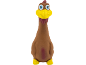 Brinquedo de borracha para animais de estimação em forma de frango castanho e amarelo.