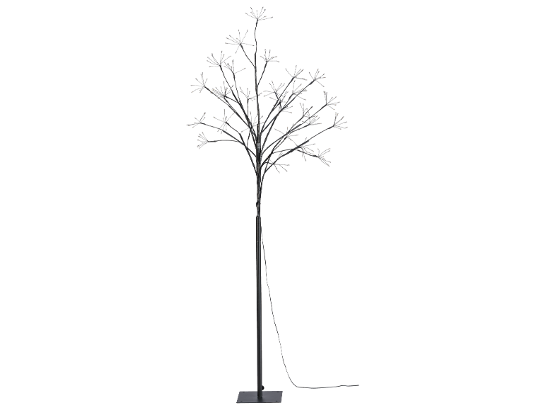 Árvore decorativa LED com tronco e ramos pretos, apresentando inúmeras pequenas luzes brilhantes.