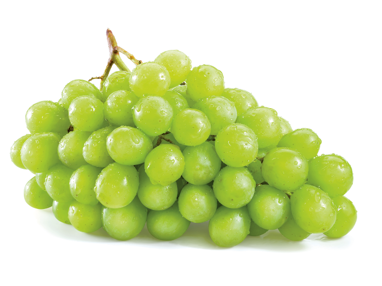 Cacho de uvas verdes frescas com gotas de água.