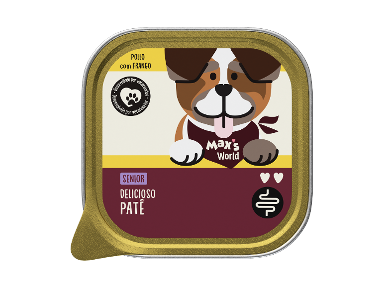 Patê para cães seniores com frango, desenvolvido por veterinários.