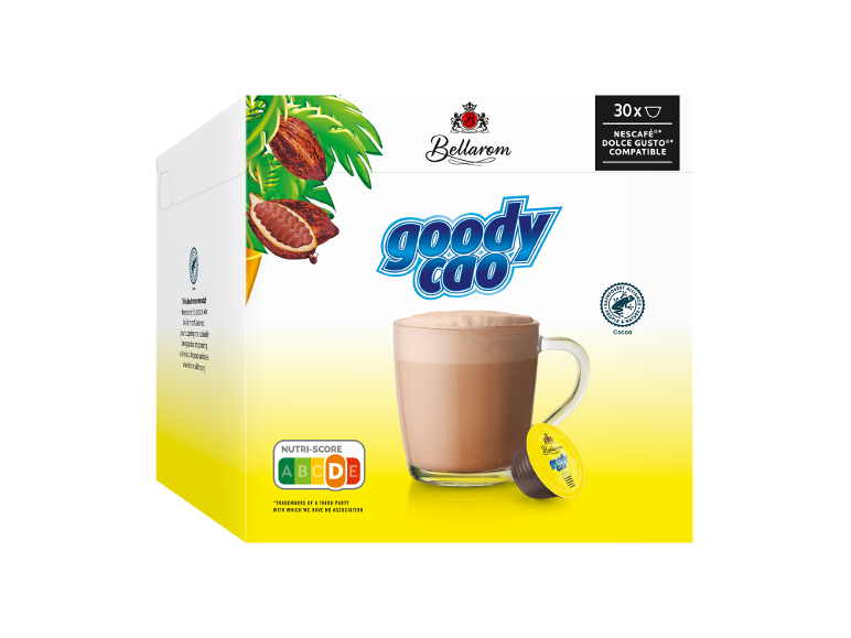 Caixa de cápsulas de chocolate quente compatíveis com máquinas de café, com Nutri-Score A.