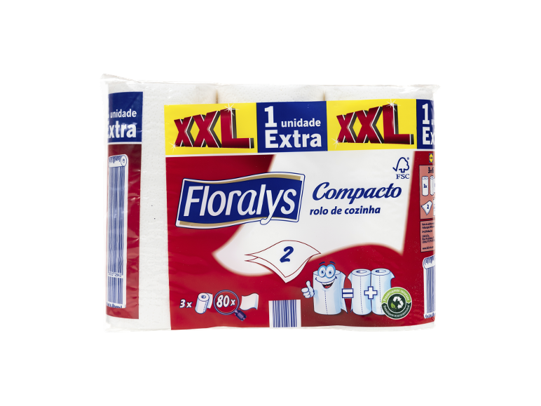 Embalagem de rolos de cozinha Floralys Compacto XXL de 2 folhas.