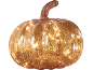 Abóbora decorativa de vidro dourado com iluminação interior, ideal para o outono.