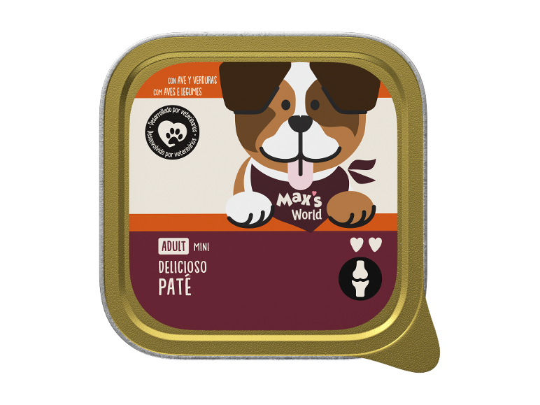 Patê mini para cão adulto com aves e legumes, desenvolvido por veterinários.