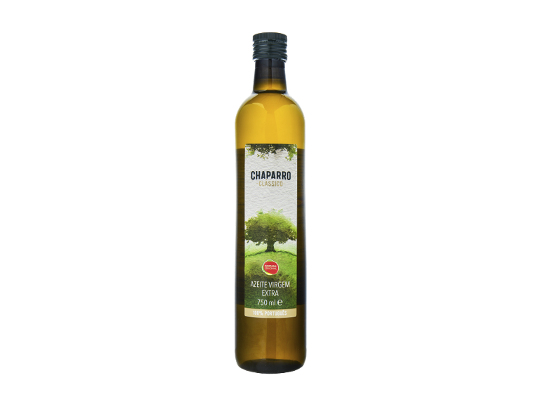 Azeite Virgem Extra Chaparro Clássico em garrafa de vidro de 750 ml.