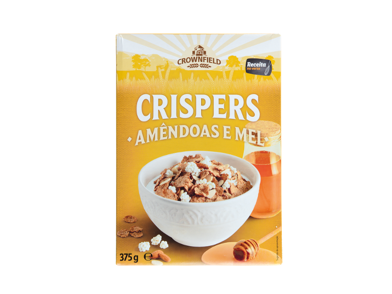 Cereais CROWNFIELD Crispers com amêndoas e mel, caixa de 375g.