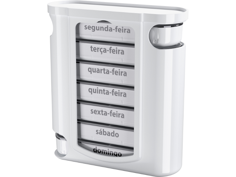 Organizador semanal de comprimidos Sensiplast com os dias da semana em português