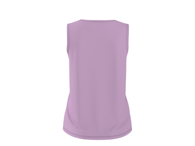 Top feminino lilás sem mangas, vista traseira