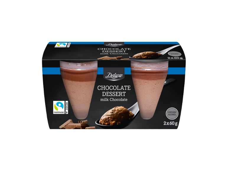 Duas sobremesas de chocolate com chocolate de leite e uma colher de chocolate, 2x60g.