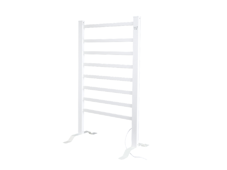 Toalheiro elétrico branco com 8 barras e painel de controlo lateral.