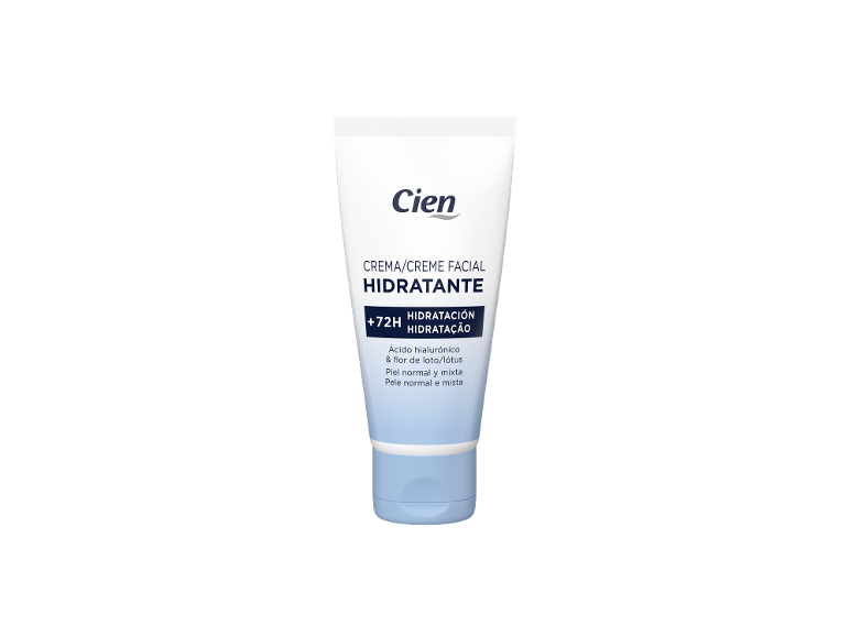 Tubo de creme facial branco para hidratação com ácido hialurónico e flor de lótus