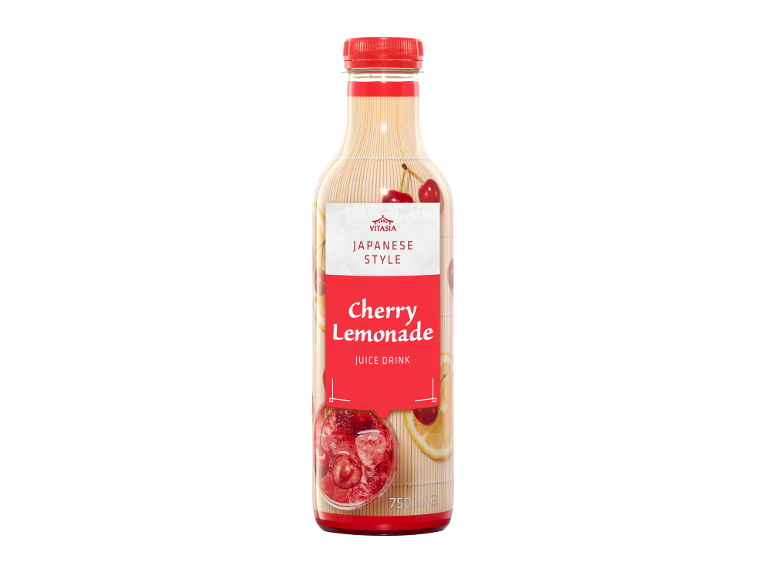 Bebida de limonada de cereja estilo japonês numa garrafa de 750 ml.