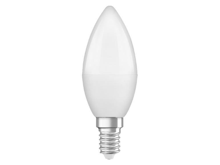Lâmpada LED branca em forma de vela com base de rosca.