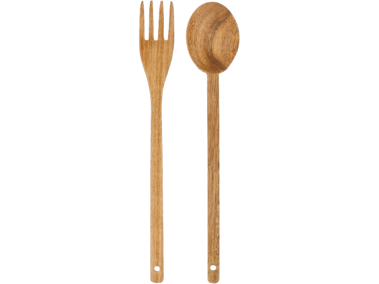 Conjunto de garfo e colher de madeira para salada.