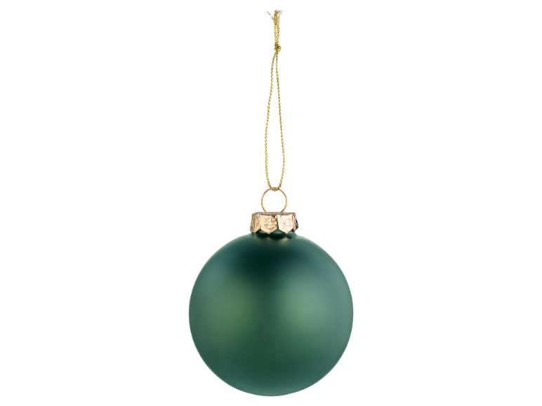 Bola de Natal verde mate com um cabide dourado.