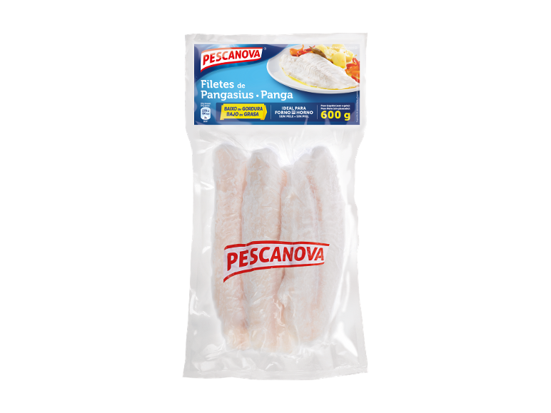 Filetes de peixe congelados com baixo teor de gordura, ideais para forno, sem pele, 600g.