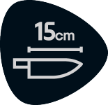 Selo com a medida de 15 cm, indicando o comprimento de uma lâmina de faca.