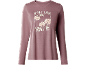 Top rosa de manga comprida com texto 'SLEEP WELL' e design floral.