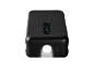 Power bank preto com lanterna integrada e indicador de carga.
