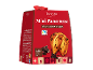 Mini panettone com pepitas de chocolate, em embalagem vermelha com decorações de Natal.