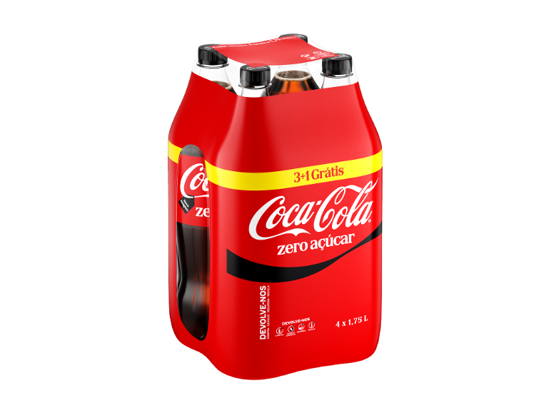 Pack de 4 garrafas de refrigerante de cola sem açúcar de 1,75 litros.
