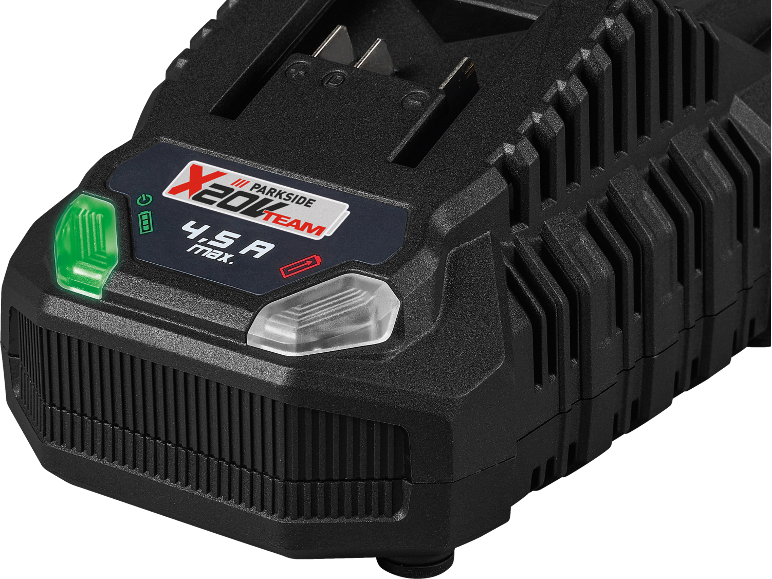 Bateria de 20 V com indicador de carga e a inscrição «4,5 A max.»