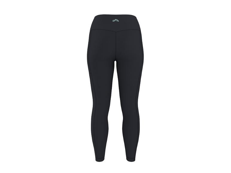 Leggings desportivas femininas cinza escuro com logótipo na cintura.