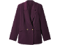 Blazer feminino cor de vinho com abotoamento duplo e botões dourados.