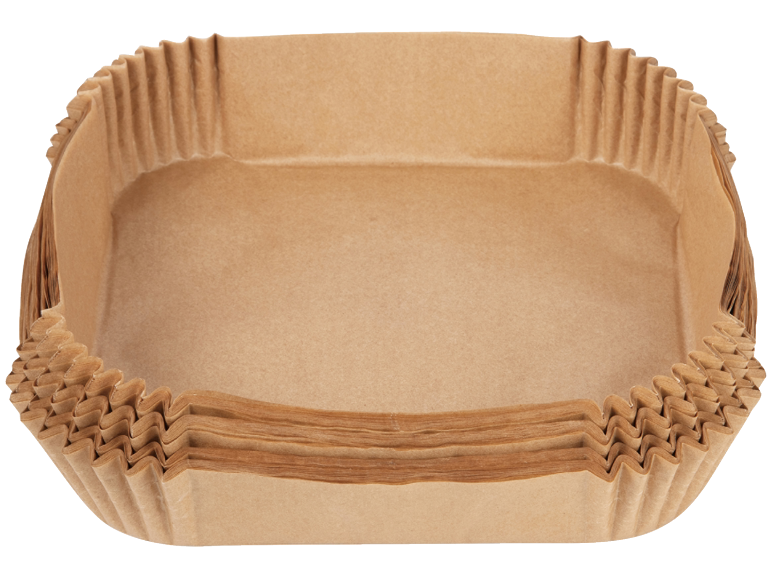 Formas de cozedura retangulares de papel kraft empilhadas.