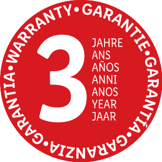 Selo de garantia de 3 anos em várias línguas.