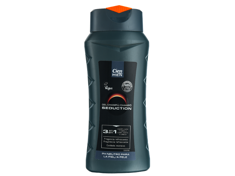 Gel de banho e champô 3 em 1 masculino para corpo, rosto e cabelo, com aroma refrescante.