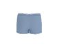 Boxers azuis masculinos com cós branco, vista traseira.