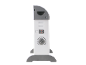 Aquecedor elétrico branco com termostato e interruptores de potência (750W, 1250W, 2000W).
