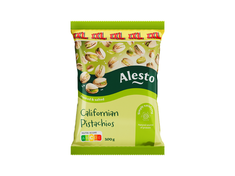 Pacote de pistácios californianos torrados e salgados, 300 g, tamanho XXL.