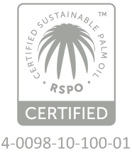 Selo certificado de óleo de palma sustentável, número 4-0098-10-100-01.