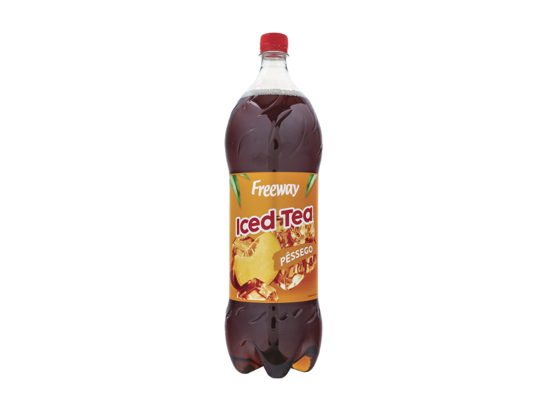 Garrafa de chá gelado com sabor a pêssego.