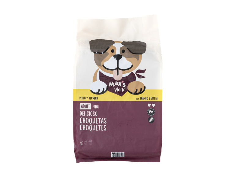 Ração seca para cães adultos de raça pequena Max's World com frango e vitela