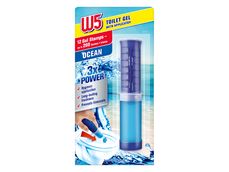 Gel sanitário com aplicador, 12 selos de gel, aroma oceânico, 3x poder.