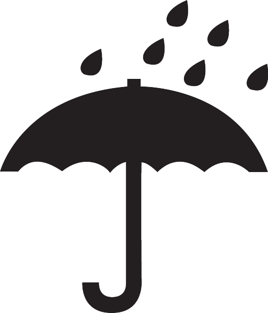 Símbolo de um guarda-chuva com gotas de chuva, indicando manter seco.