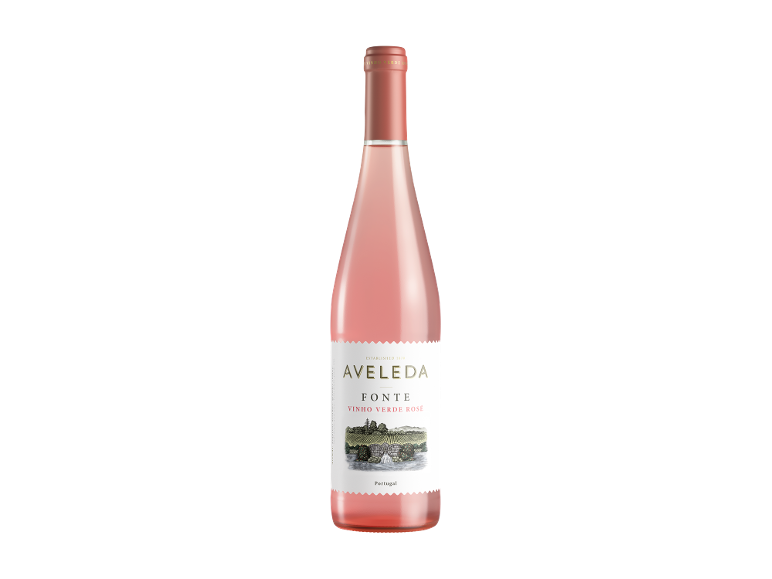 Uma garrafa de vinho Vinho Verde Rosé de Portugal.