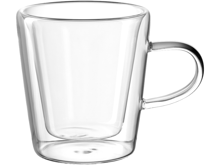 Caneca de vidro de parede dupla com pega
