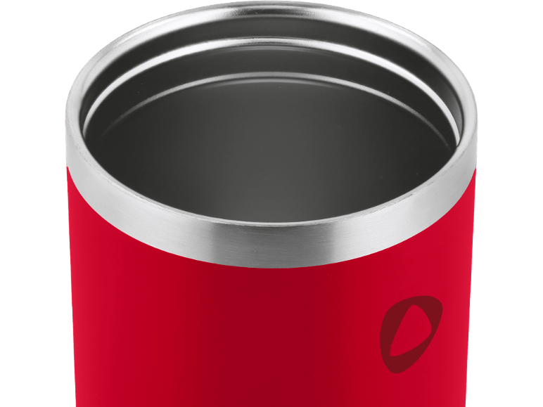 Copo térmico vermelho com interior metálico e logótipo discreto