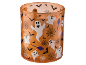 Suporte de vela laranja com motivos de Halloween: fantasmas, aranhas, morcegos e vassouras.