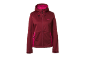 Casaco softshell bordeaux feminino com detalhes rosa e capuz.