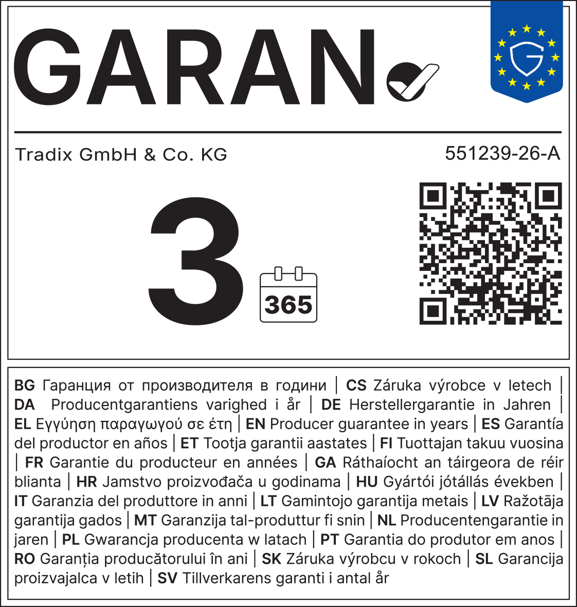 Garantia do produtor 3 anos, 365 dias. Código: 551239-26-A.